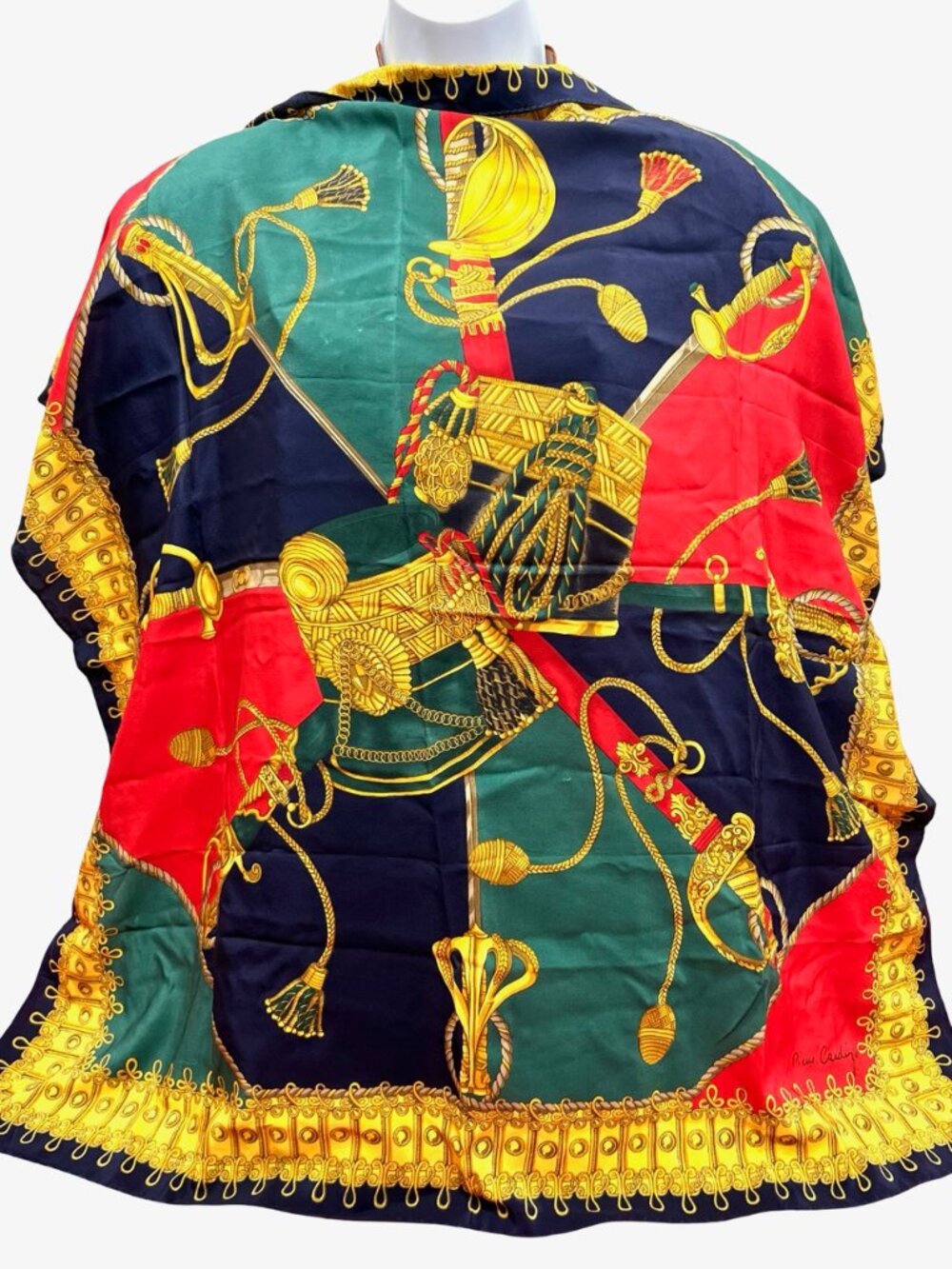 Vintage Pierre Cardin Paris 100% silk satin scarf 34" red black gold green (73 - Picture 4 of 11